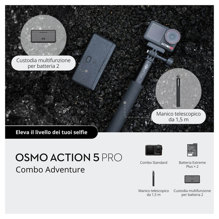 DJI Osmo Action 5 Pro Adventure Combo vari accessori