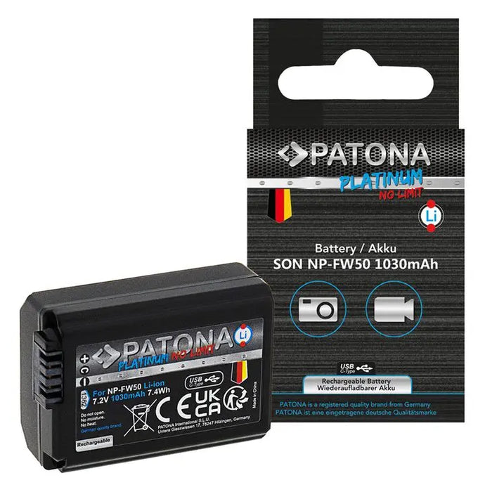 Patona Platinum NP-FW50 con ingresso USB-C