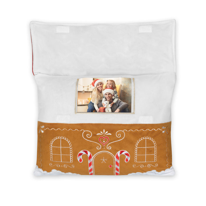 Cuscino natalizio portafoto, motivo "casa di pan di Zenzero" (10x15) - Art. ZZY33